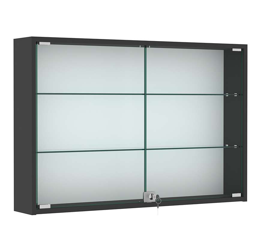 Витрина настенная №3-1А широкая со стеклянными полками Черный