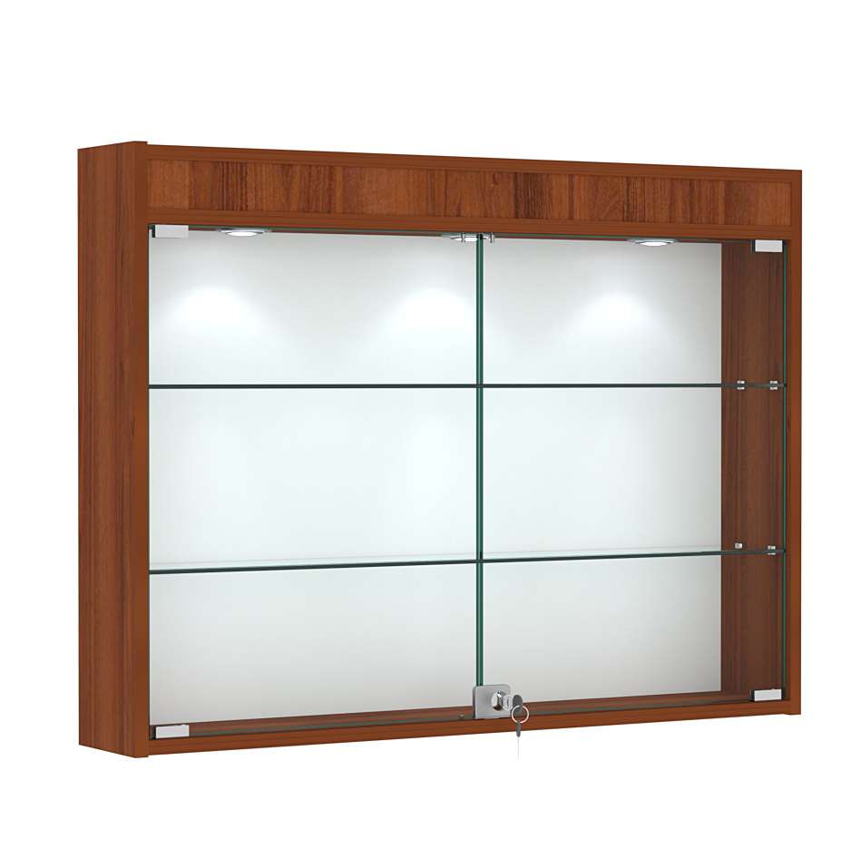 Витрина настенная №3-3А широкая с двумя полками и фризом Орех