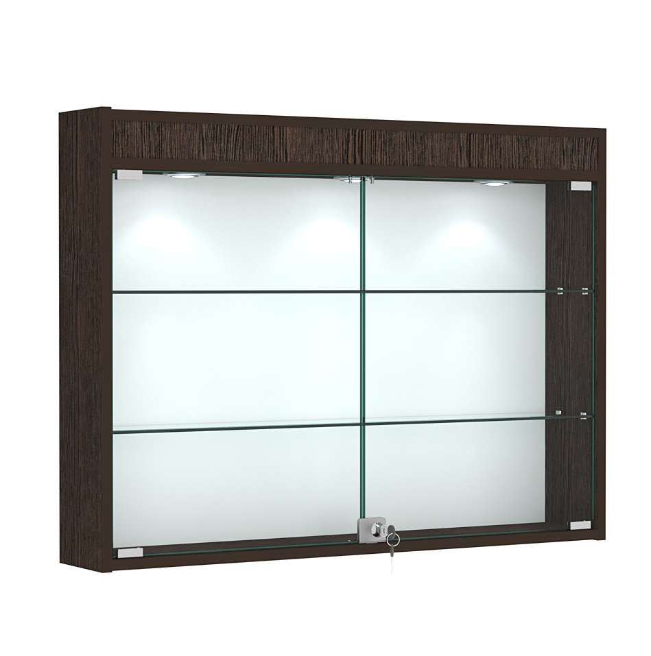 Витрина настенная №3-3А широкая с двумя полками и фризом Дуб Венге