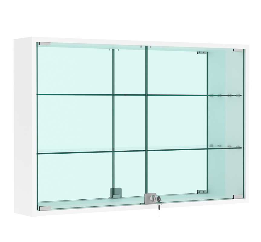 Витрина настенная №3-2А широкая с зеркалом Белый