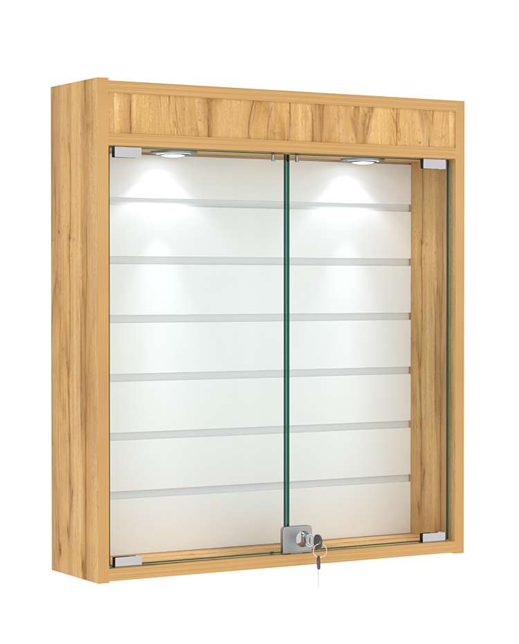 Витрина настенная №1-2Б с эконом панелью и фризом Дуб Золотистый