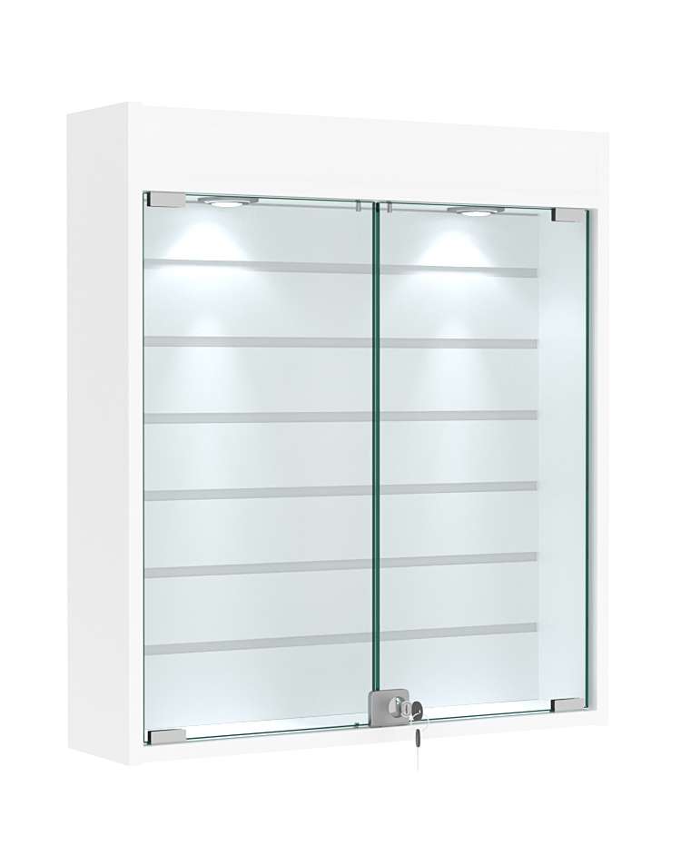 Витрина настенная №1-2Б с эконом панелью и фризом Белый