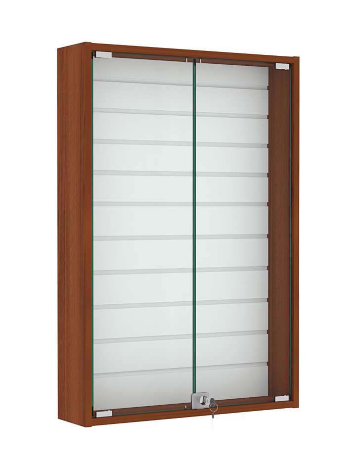 Витрина настенная №2-1Б с эконом панелью и стеклянными дверками Орех