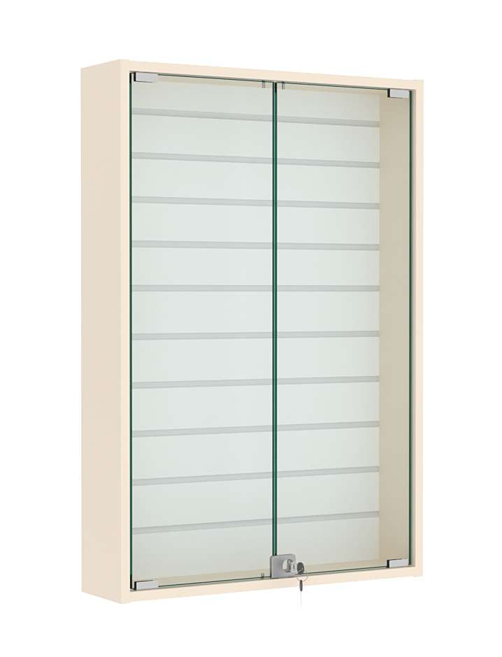 Витрина настенная №2-1Б с эконом панелью и стеклянными дверками Крем Вайс