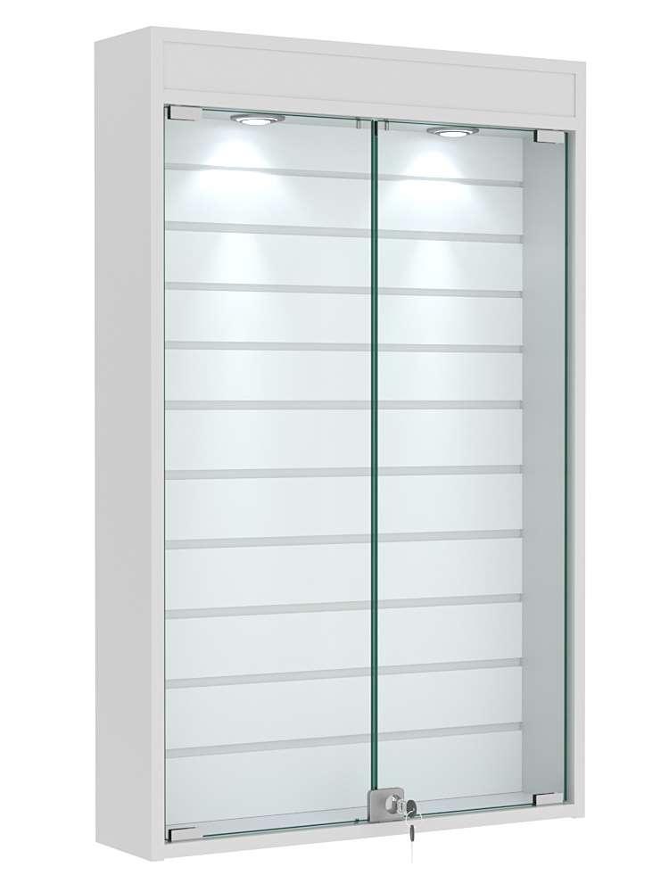 Витрина настенная №2-2Б с эконом панелью и верхней подсветкой Серый