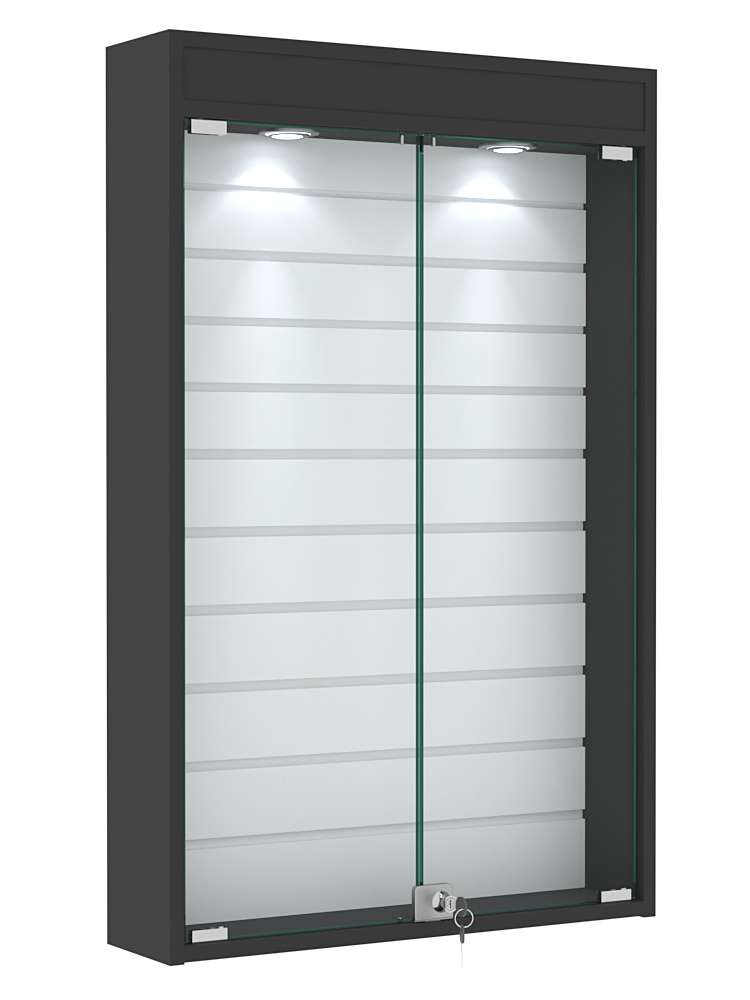 Витрина настенная №2-2Б с эконом панелью и верхней подсветкой Черный