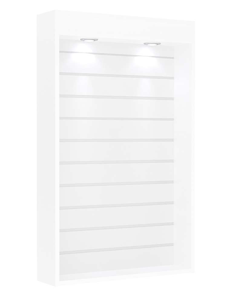 Витрина настенная №2-2В с верхней подсветкой и эконом панелью Белый