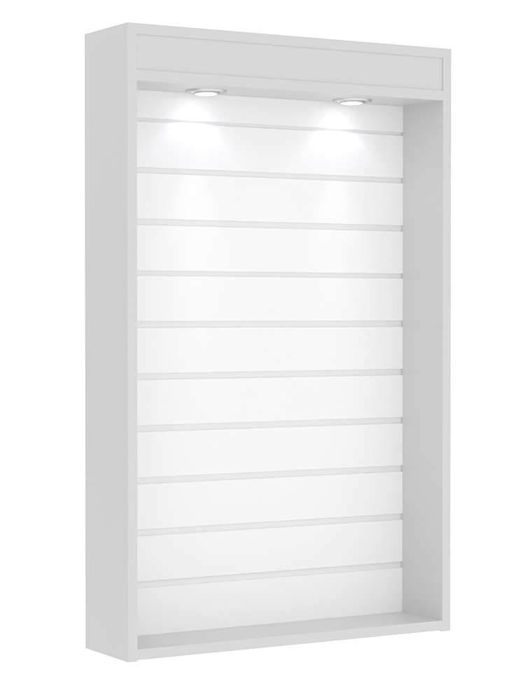 Витрина настенная №2-2В с верхней подсветкой и эконом панелью Серый