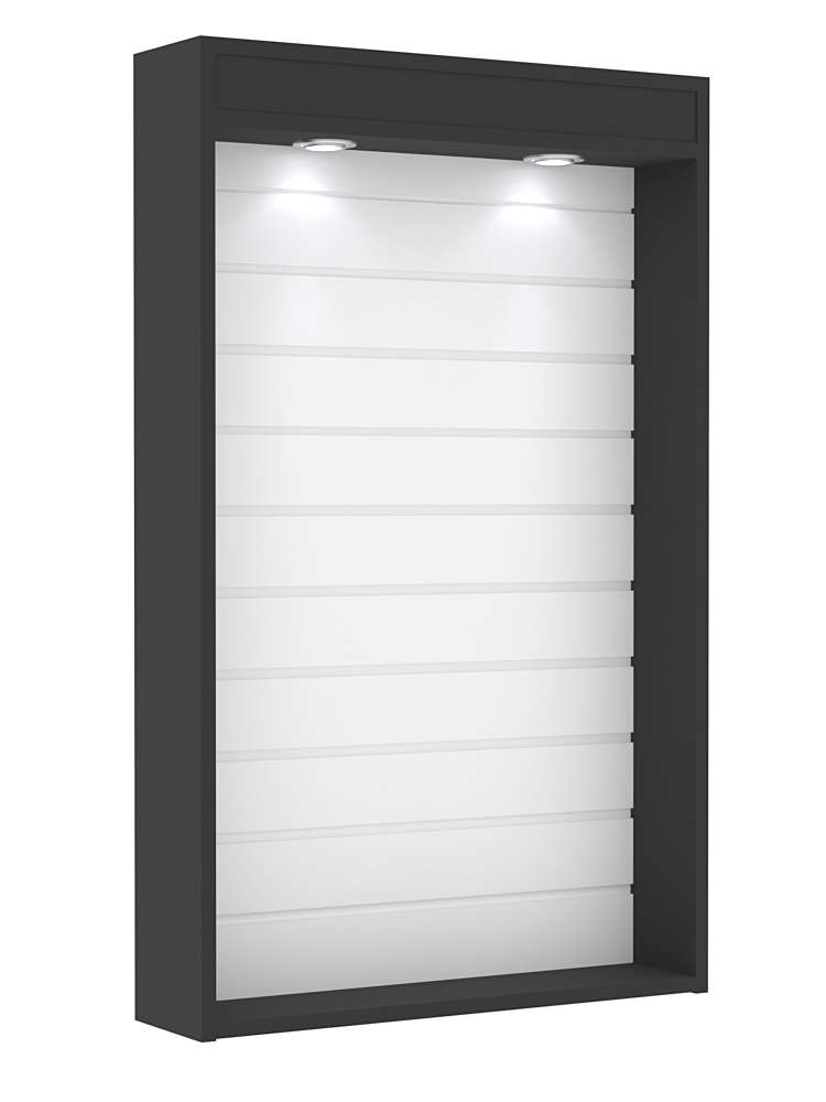 Витрина настенная №2-2В с верхней подсветкой и эконом панелью Черный