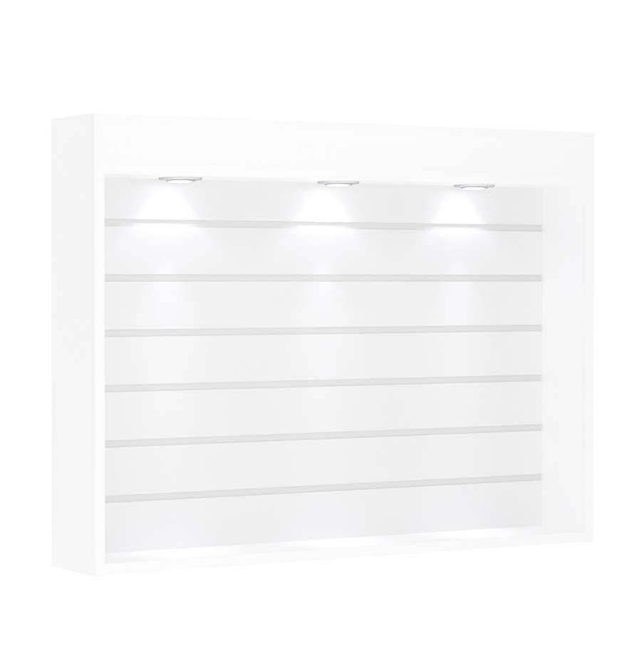 Витрина настенная №3-2В с эконом панелью и верхним фризом Белый