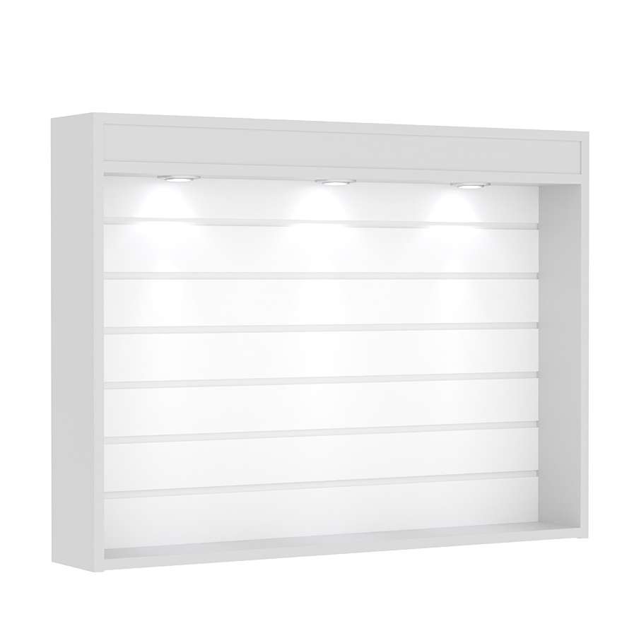 Витрина настенная №3-2В с эконом панелью и верхним фризом Серый