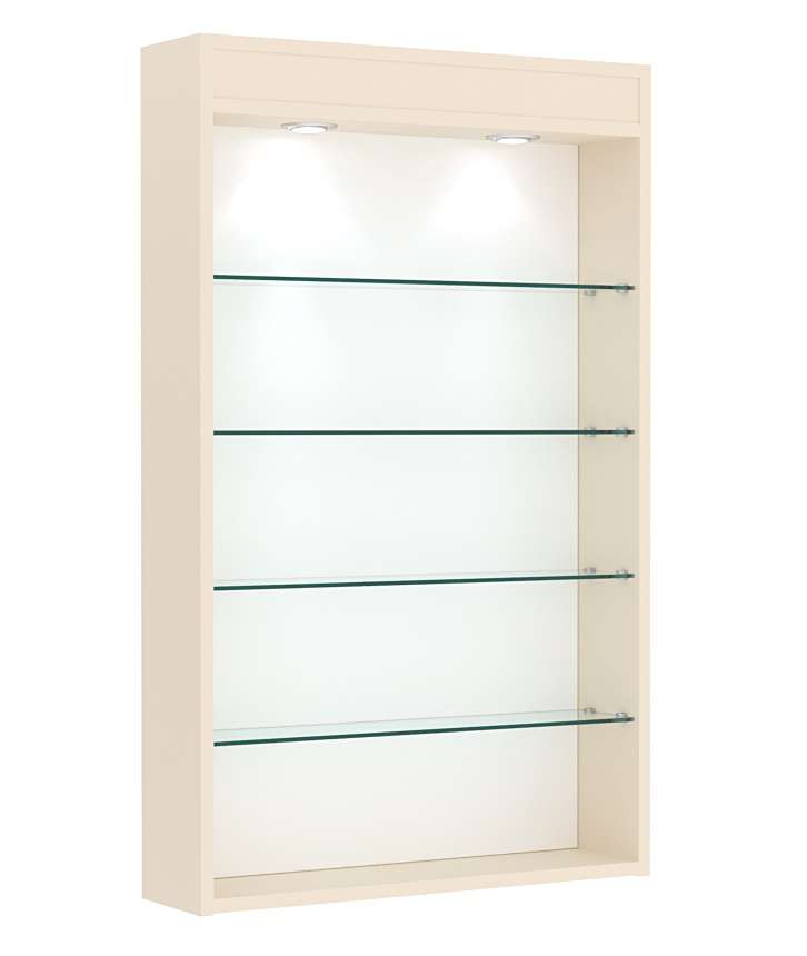 Витрина настенная №2-3Г высокая с верхними светильниками Крем Вайс