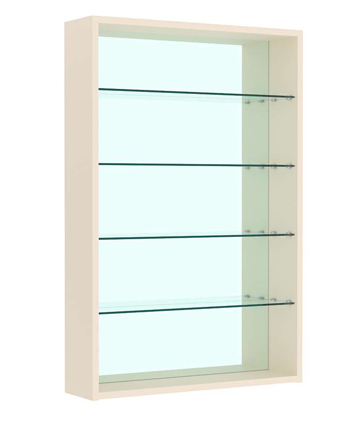 Витрина настенная №2-2Г с четырьмя полками и зеркалом Крем Вайс