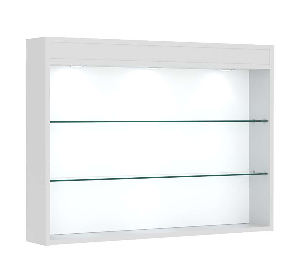 Витрина настенная №3-3Г открытого доступа со стеклянными полками и верхней подсветкой Серый