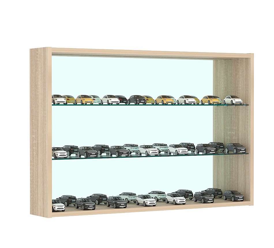 Витрина настенная №3-2Г с двумя полками из стекла и зеркалом Дуб сонома