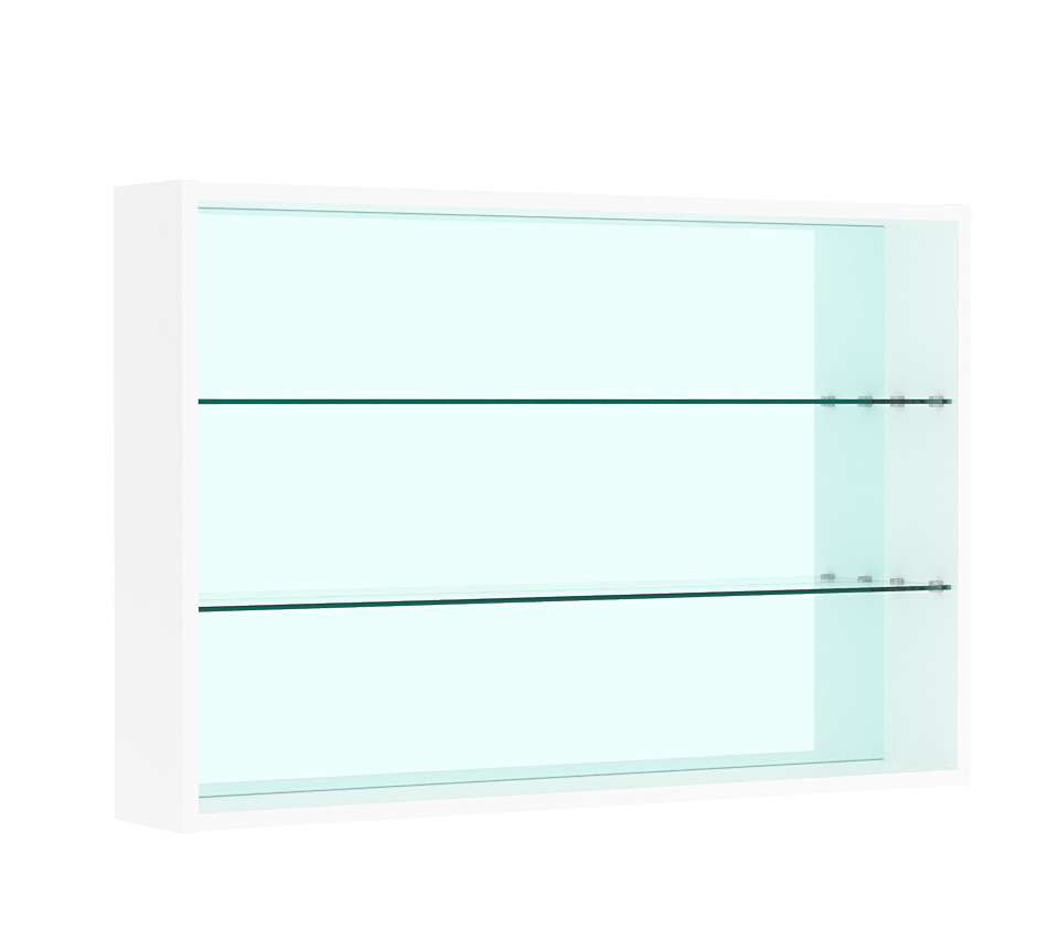 Витрина настенная №3-2Г с двумя полками из стекла и зеркалом Белый