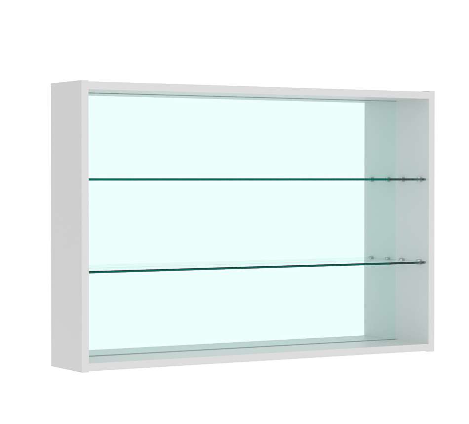 Витрина настенная №3-2Г с двумя полками из стекла и зеркалом Серый