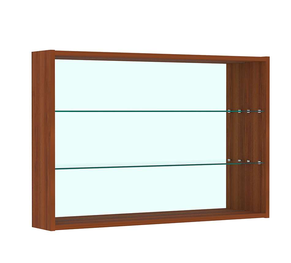 Витрина настенная №3-2Г с двумя полками из стекла и зеркалом Орех