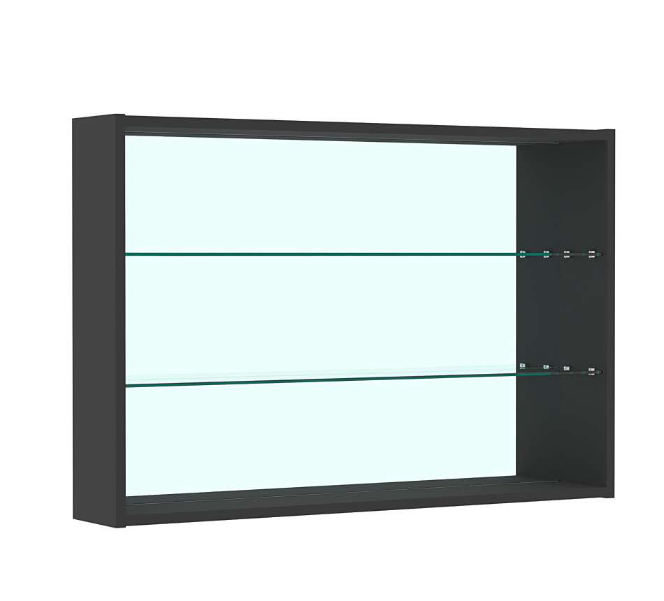 Витрина настенная №3-2Г с двумя полками из стекла и зеркалом Черный