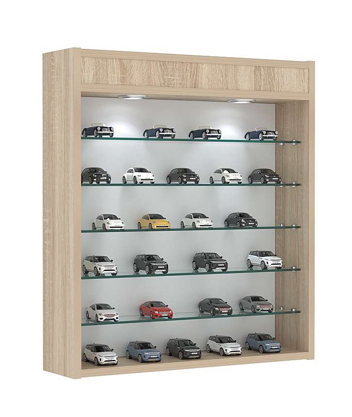 Витрина настольная №1-7Г-П открытая с пятью полками и верхним светом  Дуб сонома
