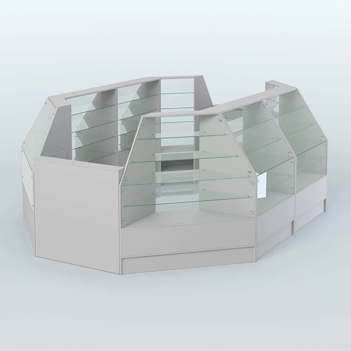 Низкий торговый остров серии Алмаз №3 с двумя кассовыми прилавками Серый