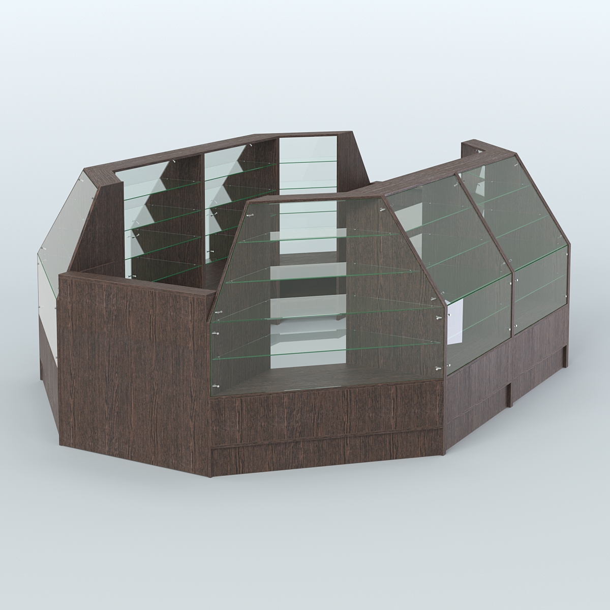 Низкий торговый остров серии Алмаз №3 с двумя кассовыми прилавками Дуб Венге