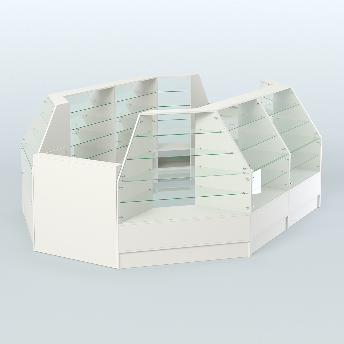 Низкий торговый остров серии Алмаз №3 с двумя кассовыми прилавками Белый