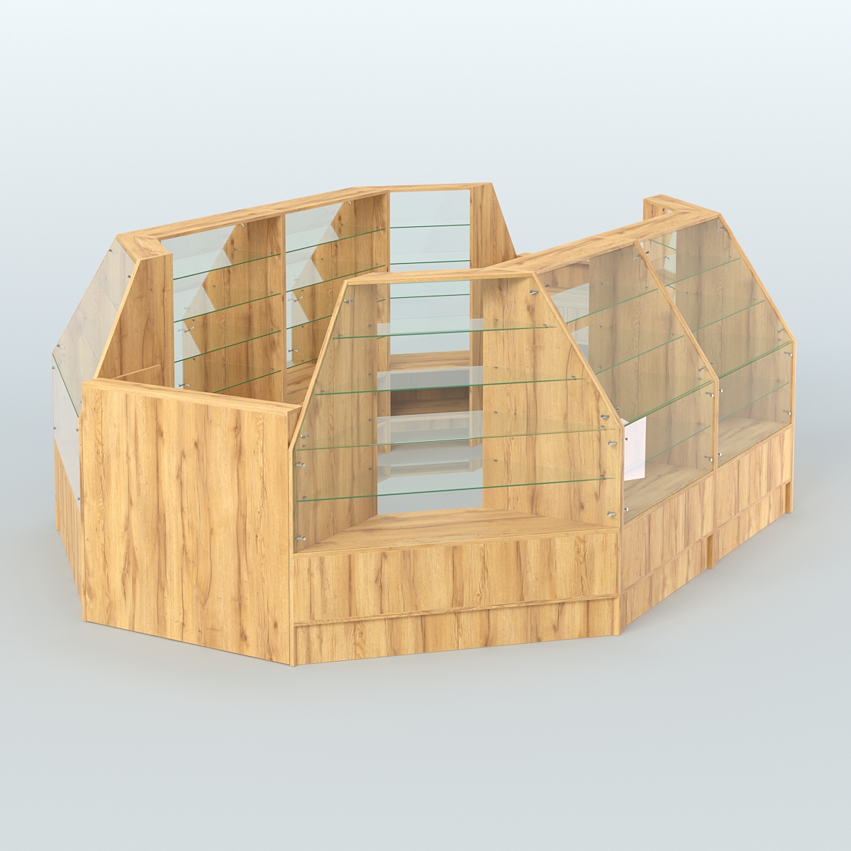 Низкий торговый остров серии Алмаз №3 с двумя кассовыми прилавками Дуб Золотистый