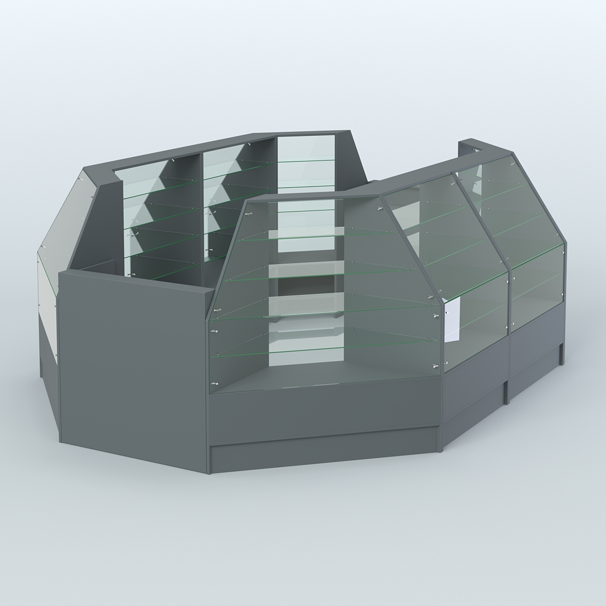 Низкий торговый остров серии Алмаз №3 с двумя кассовыми прилавками Темно-Серый