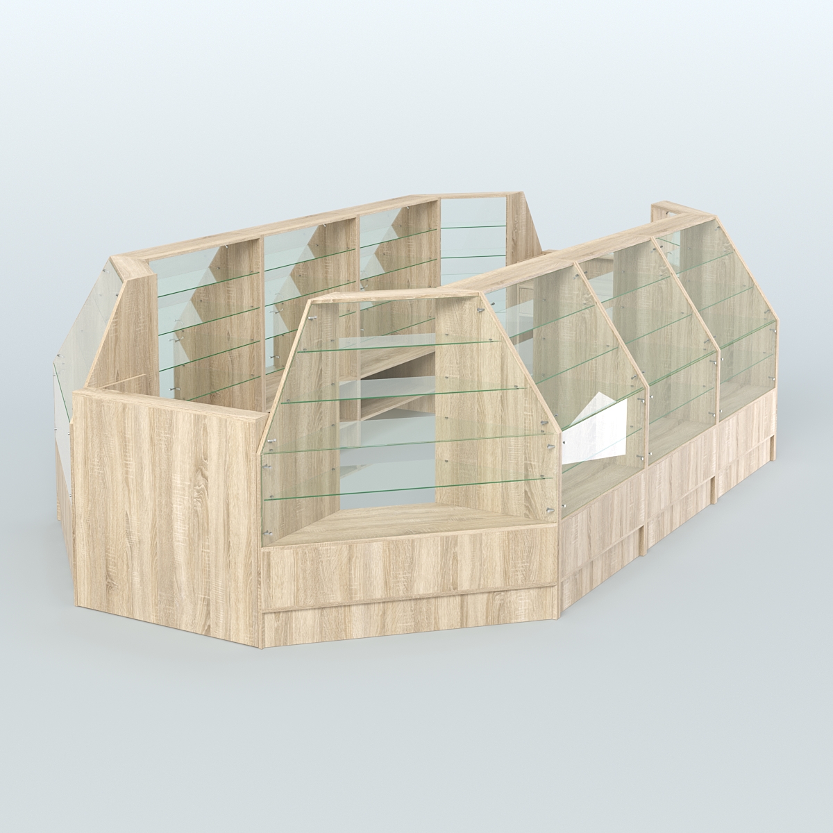 Низкий торговый остров серии Алмаз №5 большой, на два кассовых места Дуб сонома