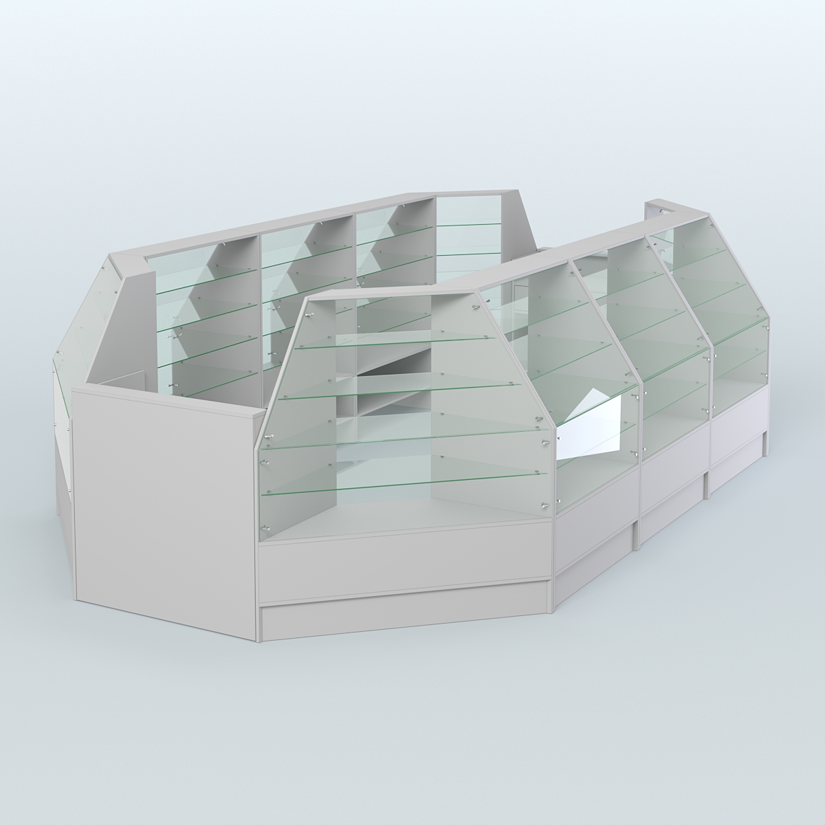 Низкий торговый остров серии Алмаз №5 большой, на два кассовых места Серый