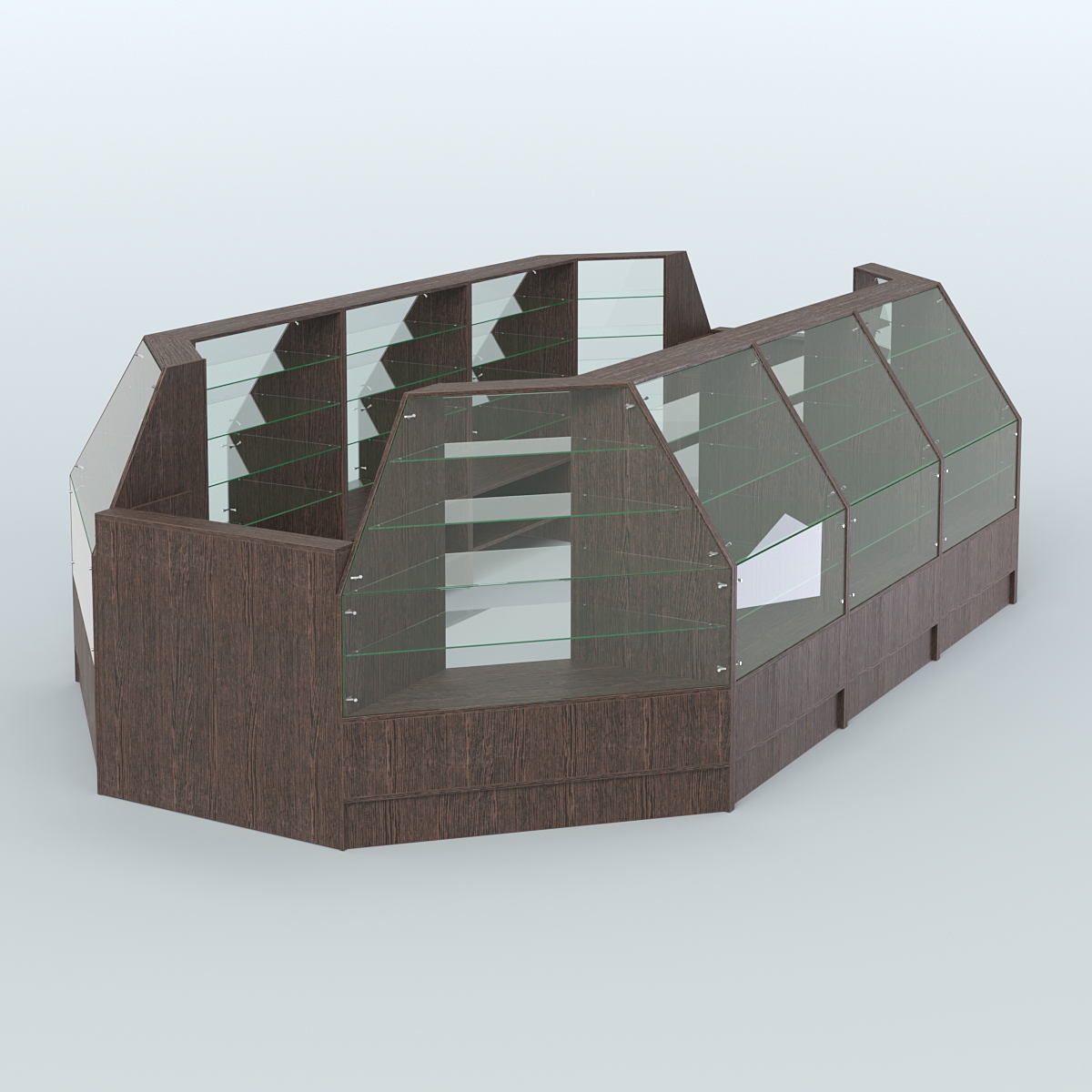 Низкий торговый остров серии Алмаз №5 большой, на два кассовых места Дуб Венге