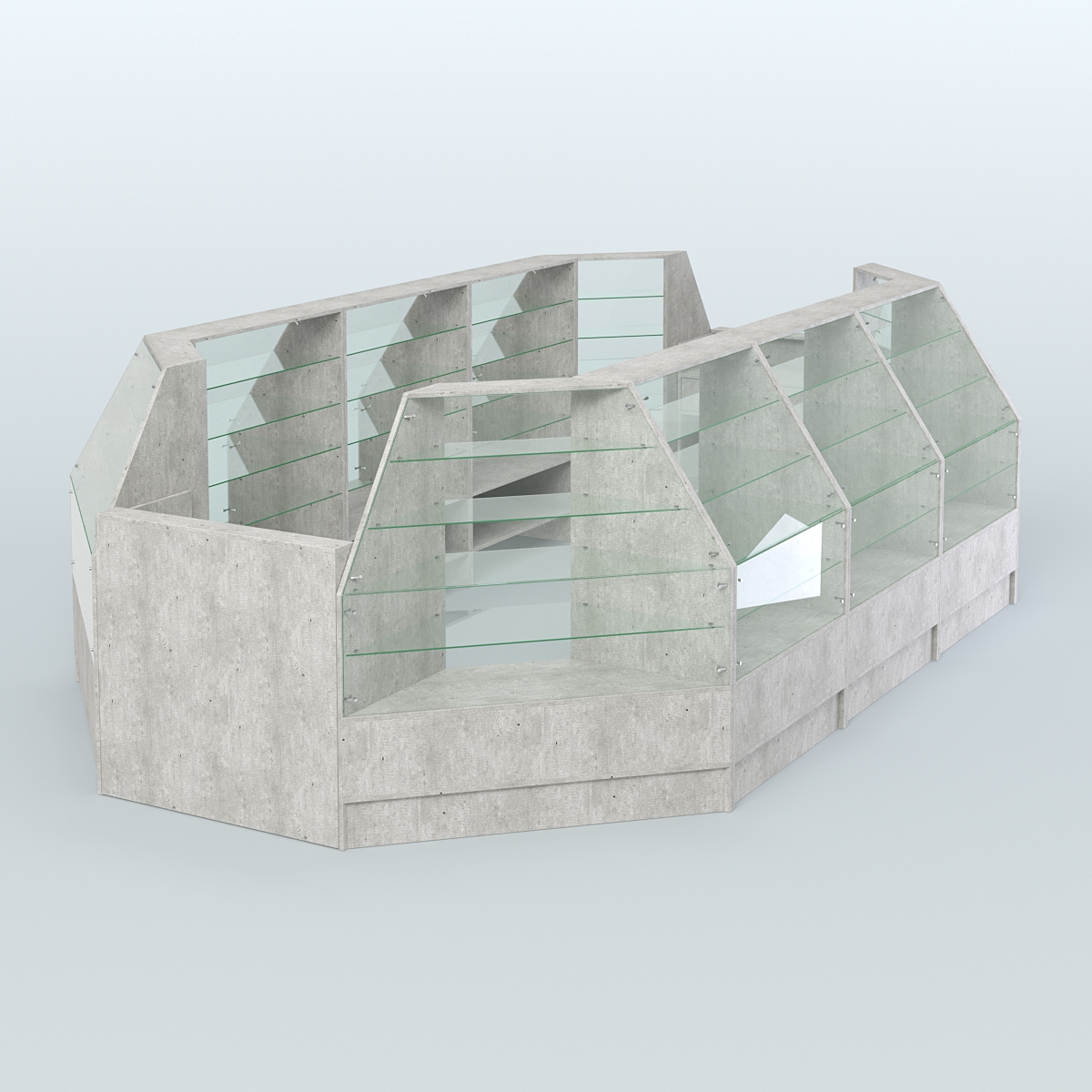 Низкий торговый остров серии Алмаз №5 большой, на два кассовых места Метрополитан Грей