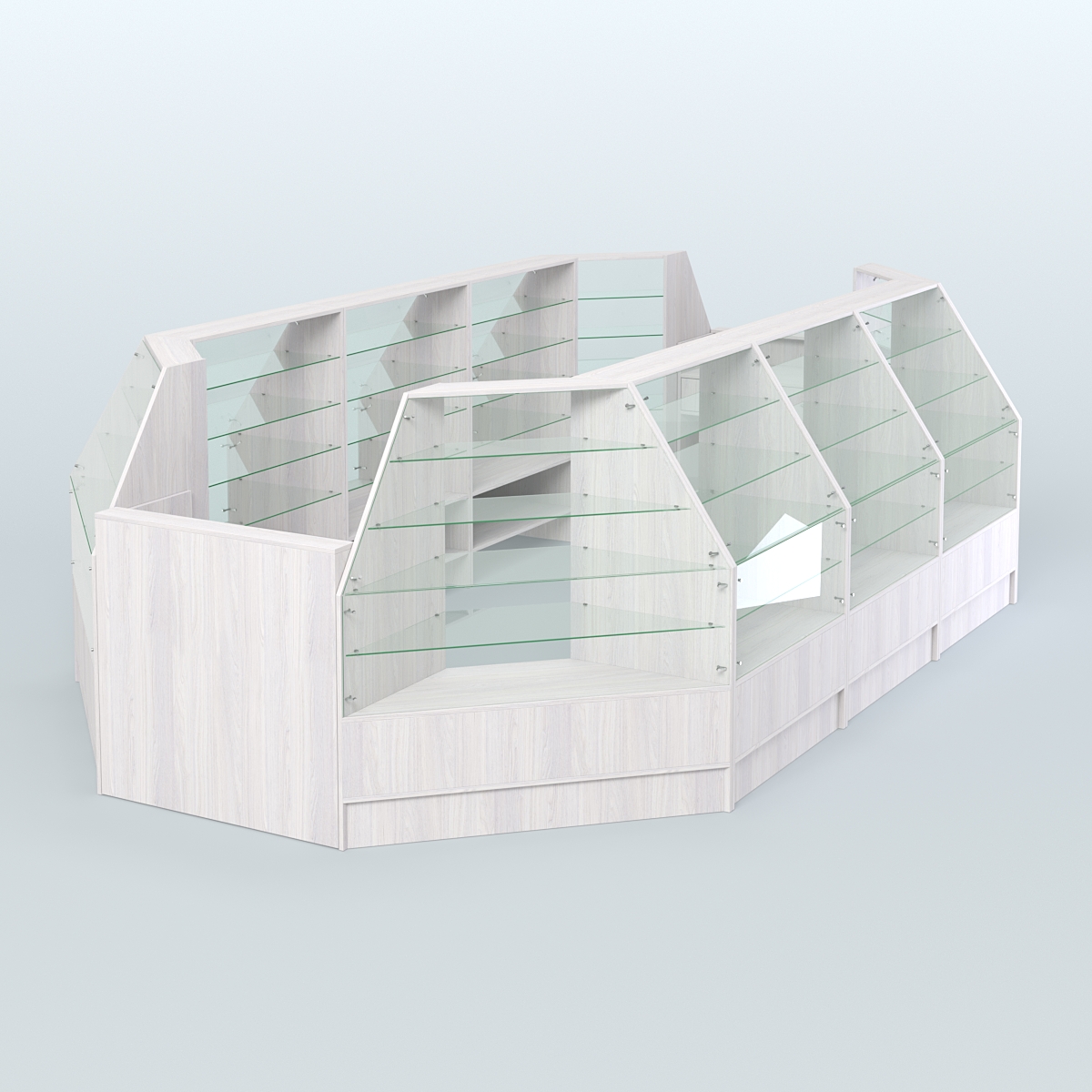 Низкий торговый остров серии Алмаз №5 большой, на два кассовых места Ясень Анкор светлый