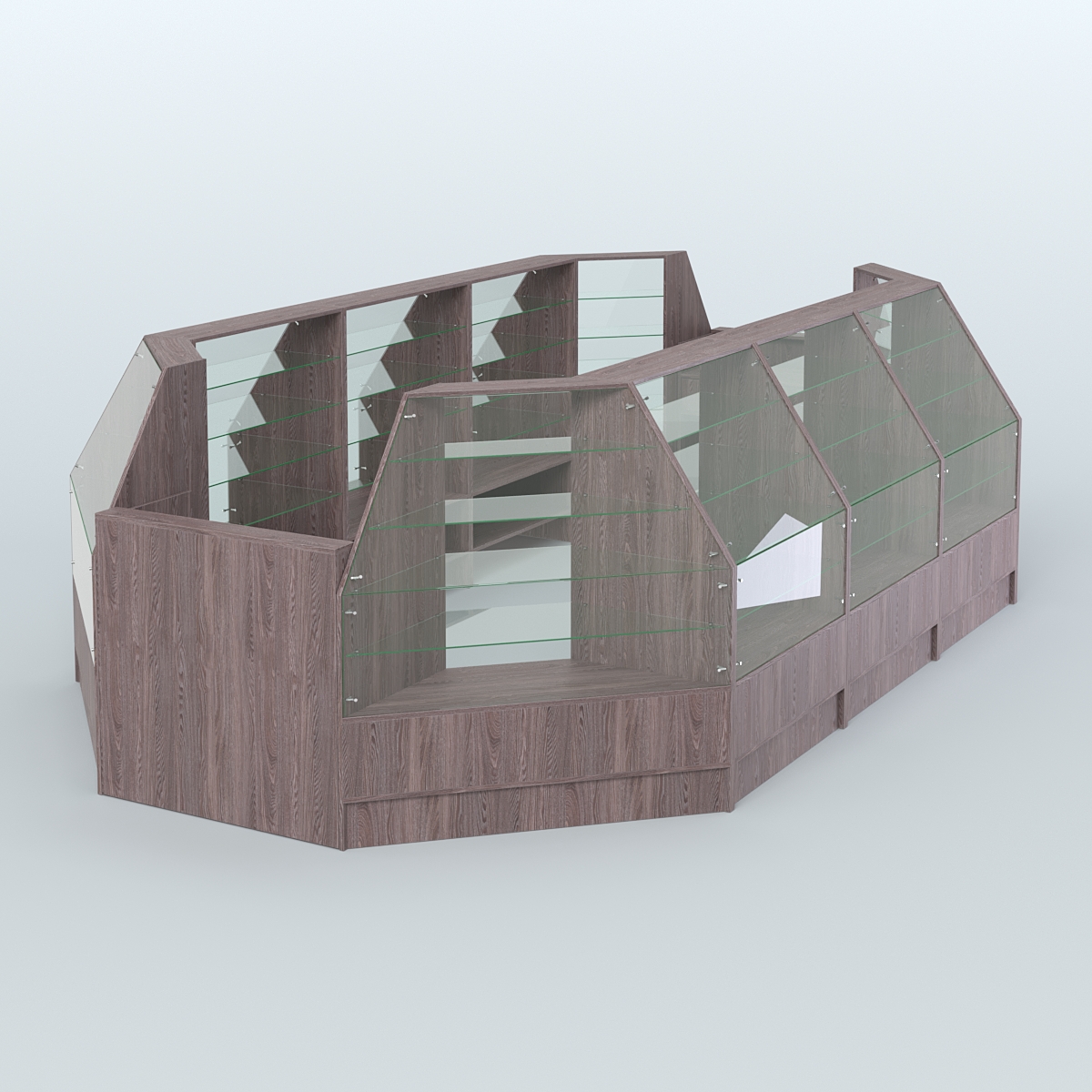 Низкий торговый остров серии Алмаз №5 большой, на два кассовых места Ясень Анкор темный