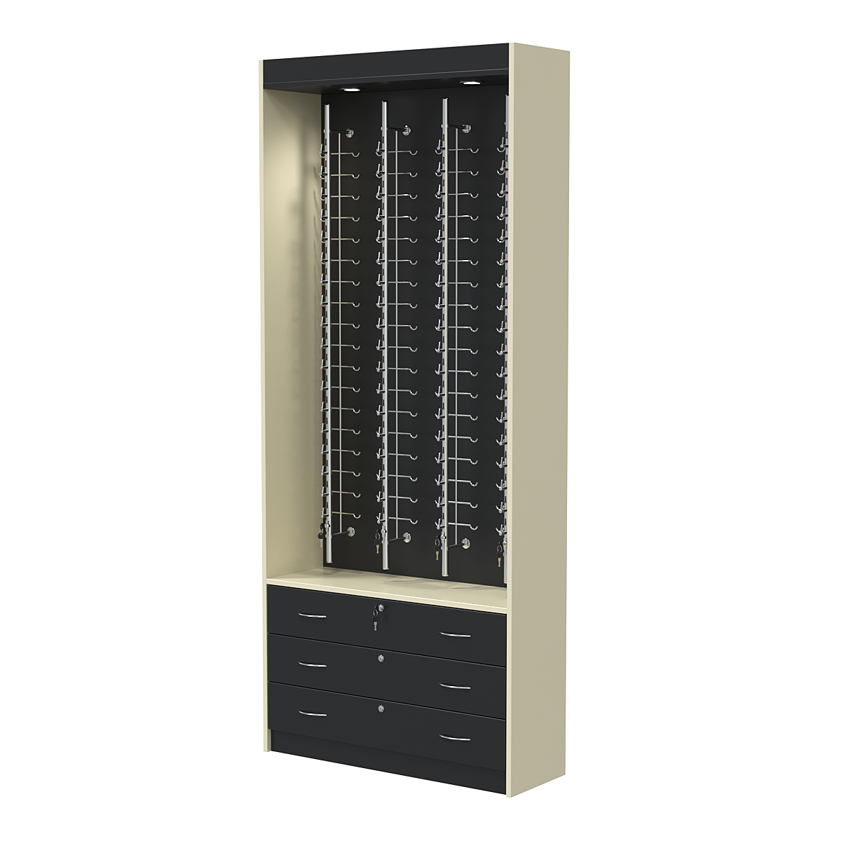 Витрина для очков №12 из ДСП (закрытый доступ) Крем Вайс + Черный