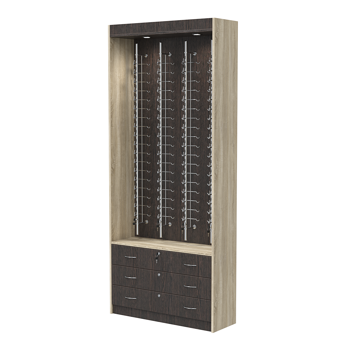 Витрина для очков №12 из ДСП (закрытый доступ) Дуб Венге и Дуб Сонома