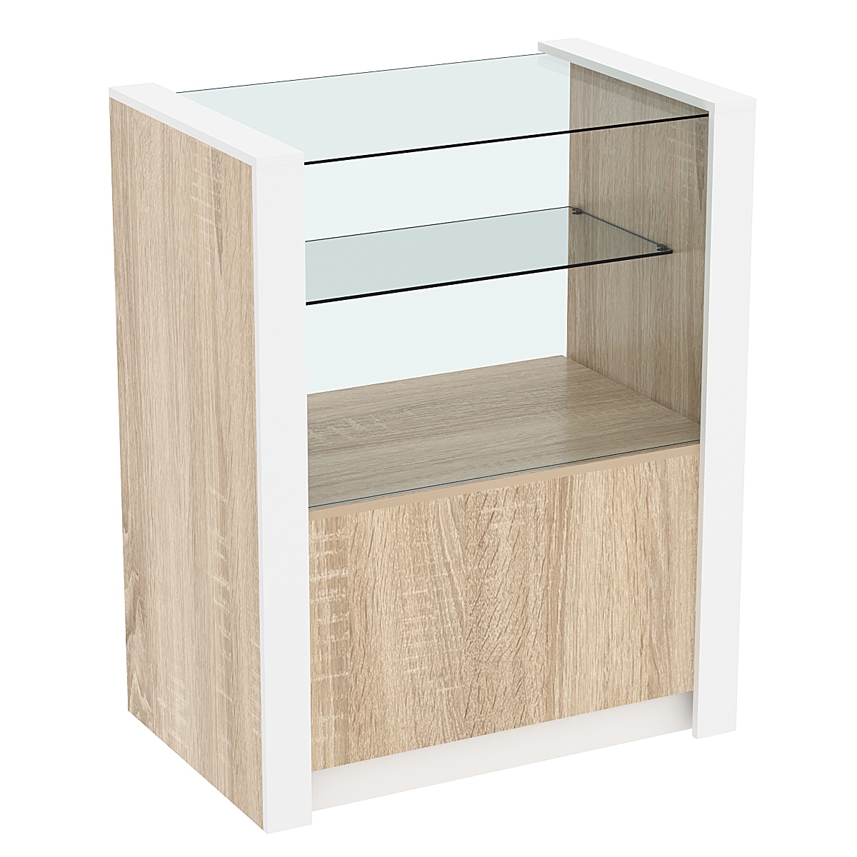 Прилавок из ДСП Модерн №3-900 с прозрачной полкой Дуб Сонома + Белый