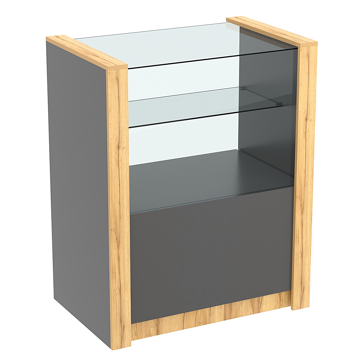 Прилавок из ДСП Модерн №3-900 с прозрачной полкой Темно-серый и Дуб Золотистый