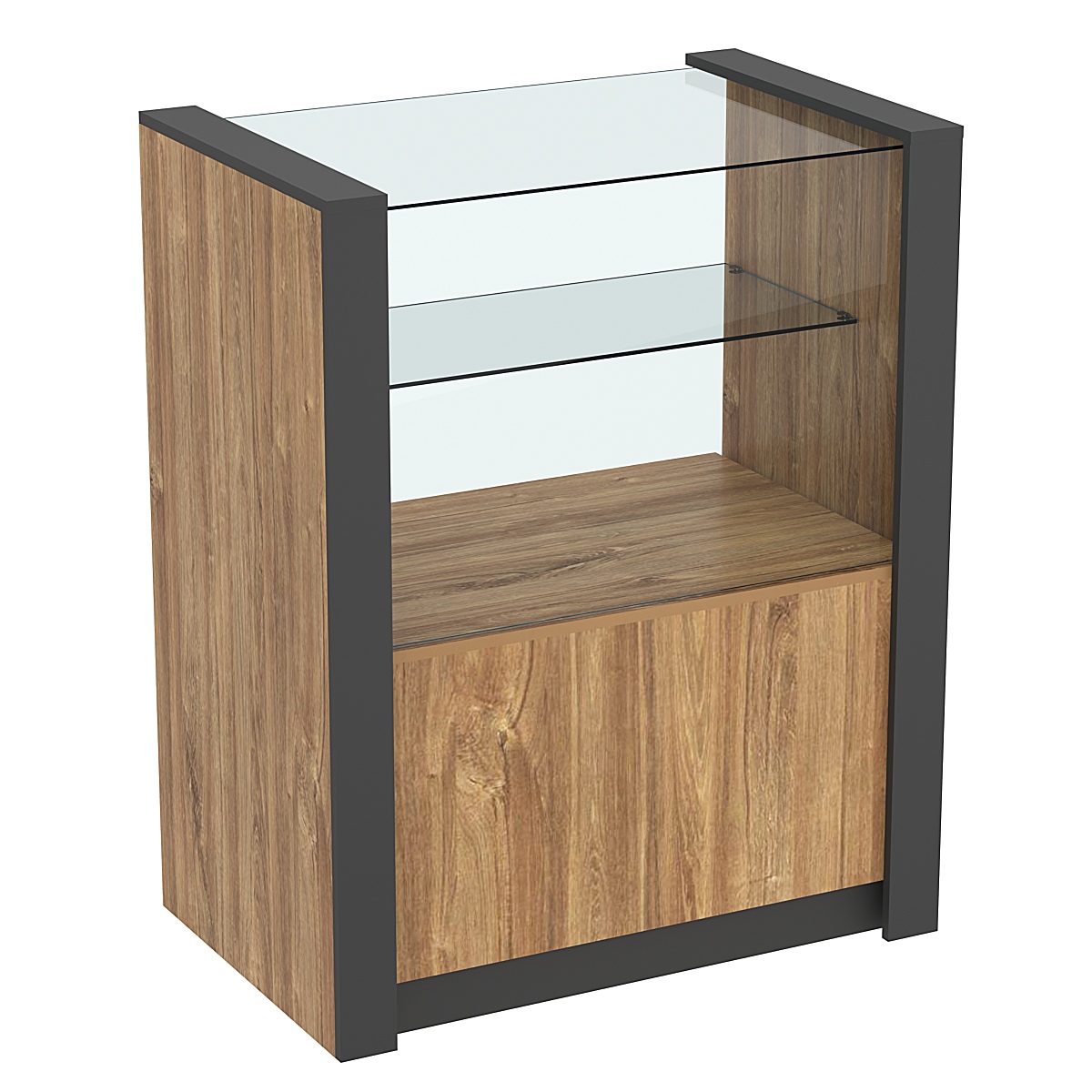 Прилавок из ДСП Модерн №3-900 с прозрачной полкой Дуб Канзас коричневый + Черный