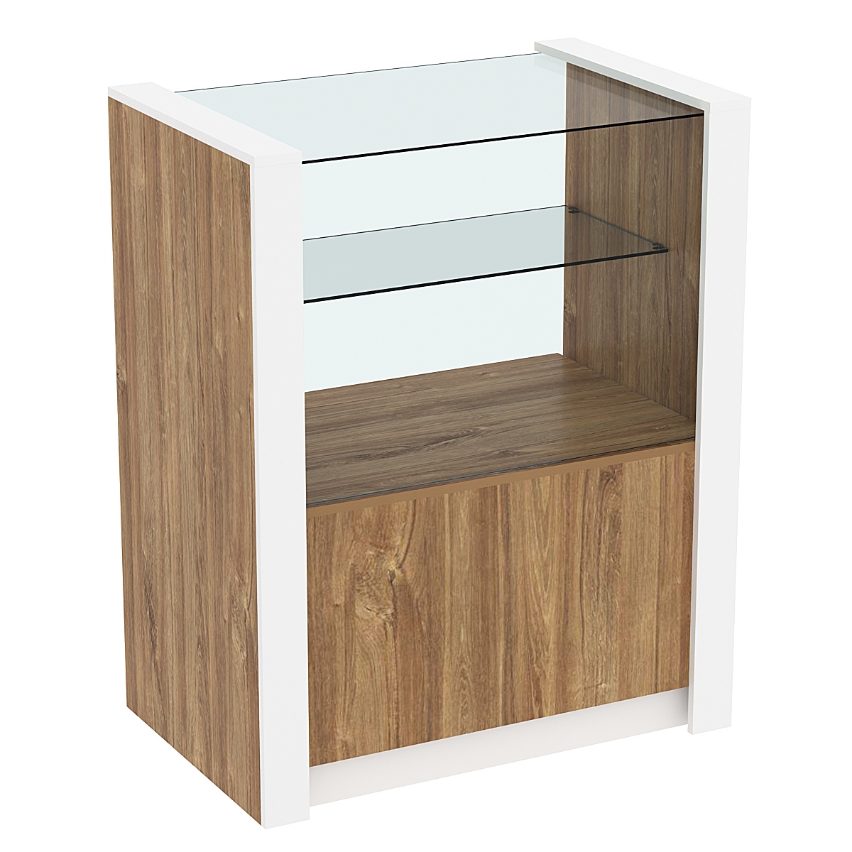 Прилавок из ДСП Модерн №3-900 с прозрачной полкой Дуб Канзас коричневый + Белый