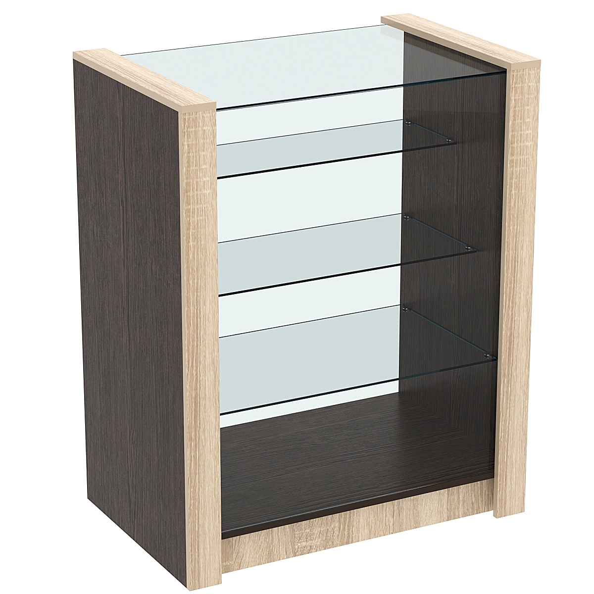 Прилавок из ДСП Модерн №4-900 с тремя полками из стекла Дуб Венге и Дуб Сонома