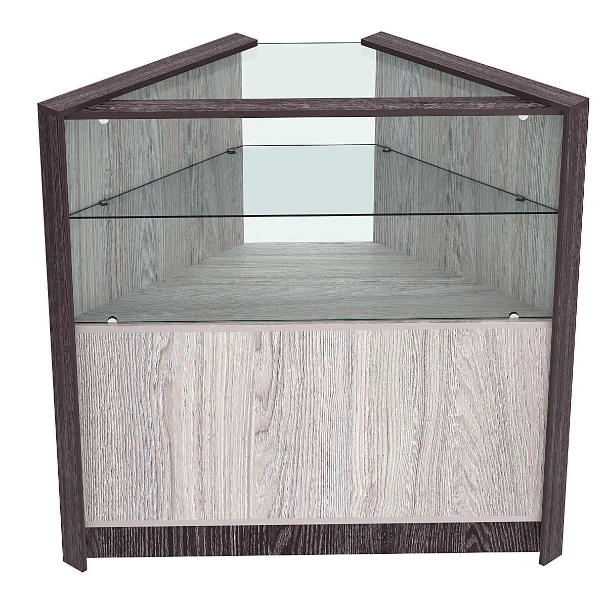 Прилавок из ДСП Модерн №6 угловой с прозрачной полкой Ясень Анкор светлый + Ясень Анкор темный