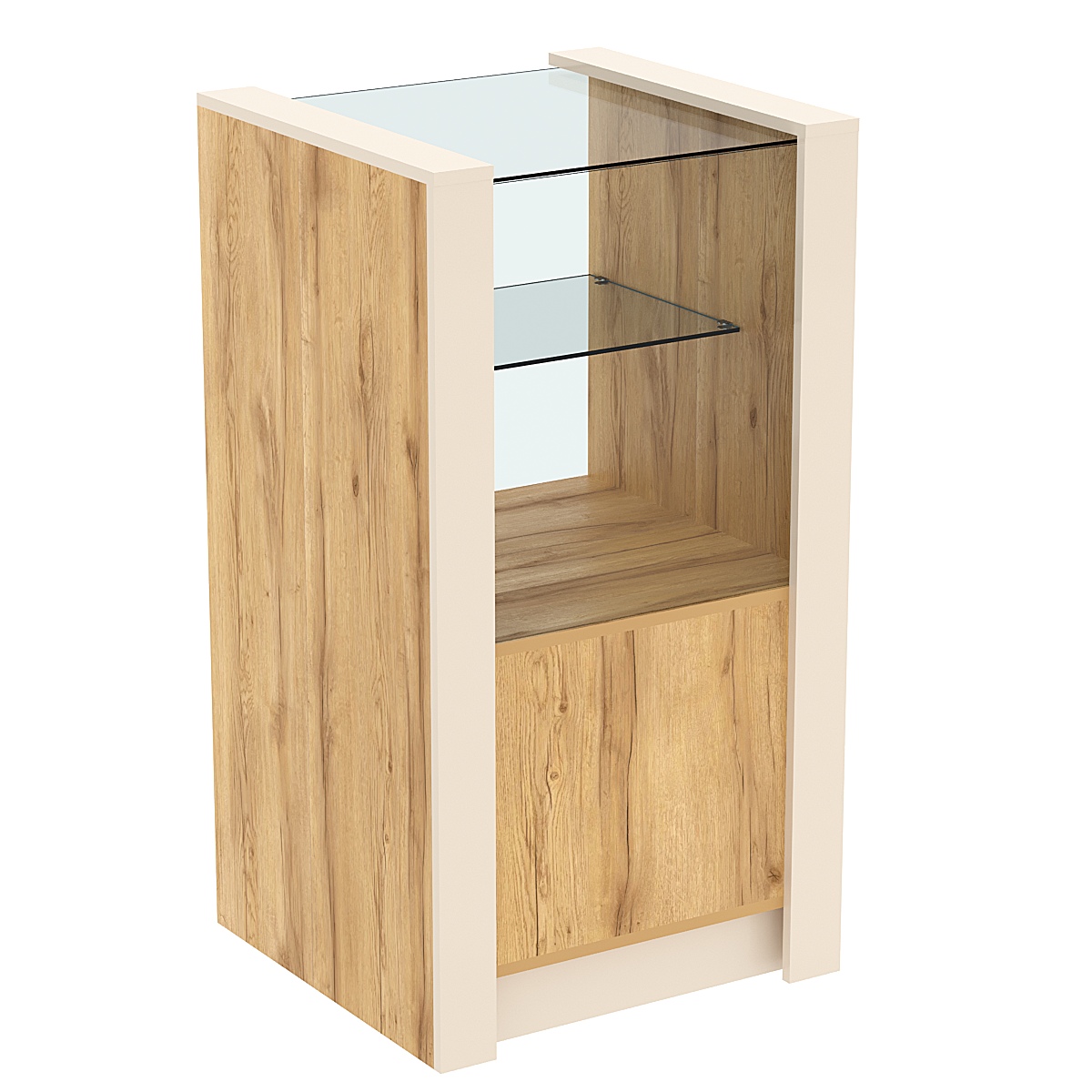 Прилавок из ДСП Модерн №3-600 небольшой с прозрачной полкой Дуб Золотистый и Крем Вайс