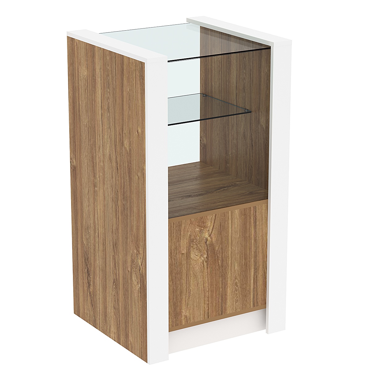 Прилавок из ДСП Модерн №3-600 небольшой с прозрачной полкой Дуб Канзас коричневый + Белый