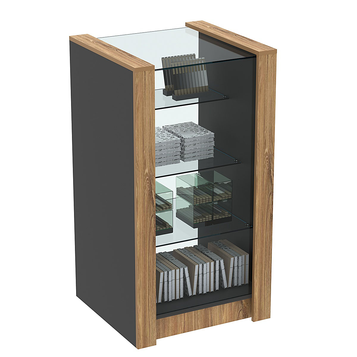 Прилавок из ДСП Модерн №4-600 малый с тремя полками Черный + Дуб Канзас коричневый