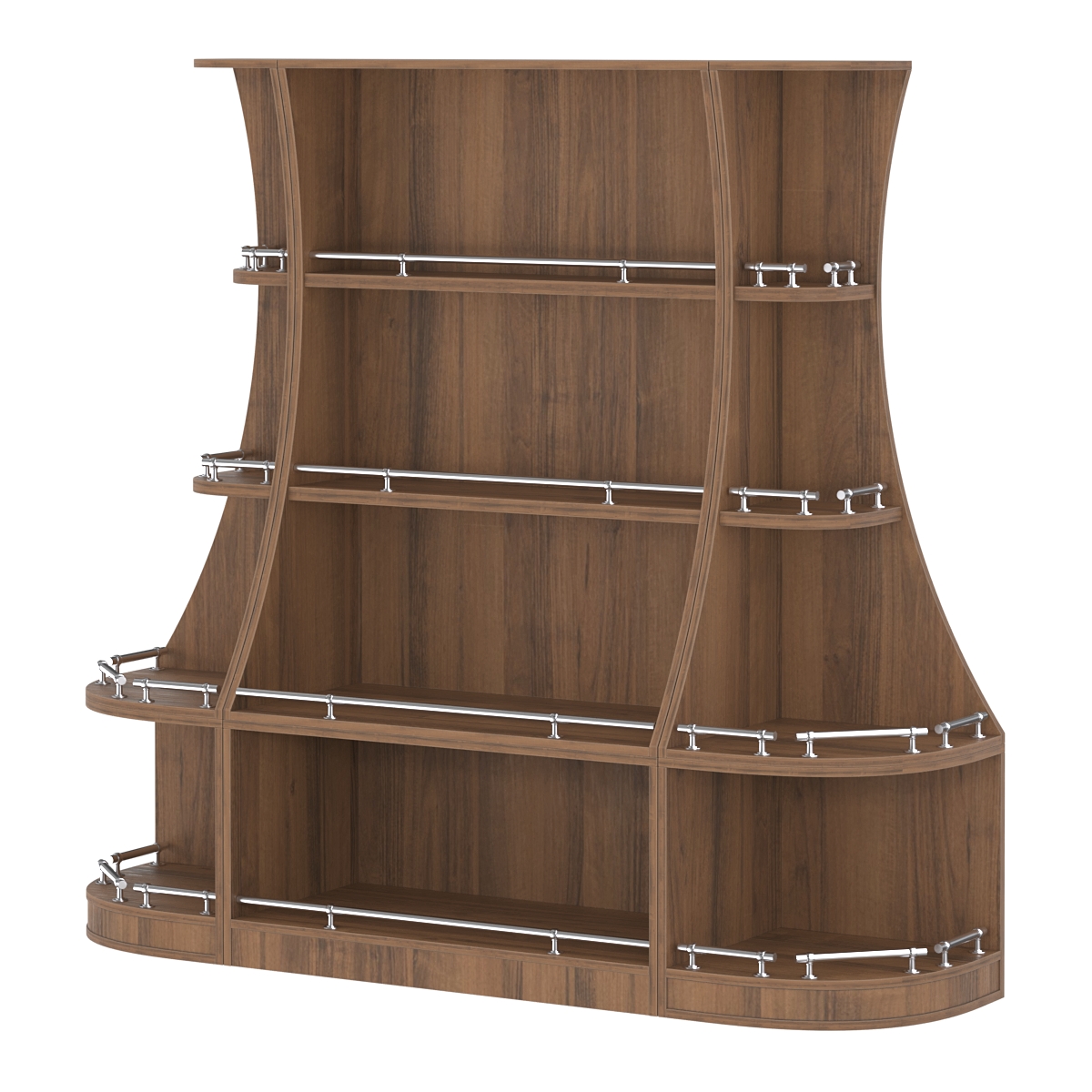 Пристенный низкий стеллаж ГАРАНТ №1-О с ограничителями Орех