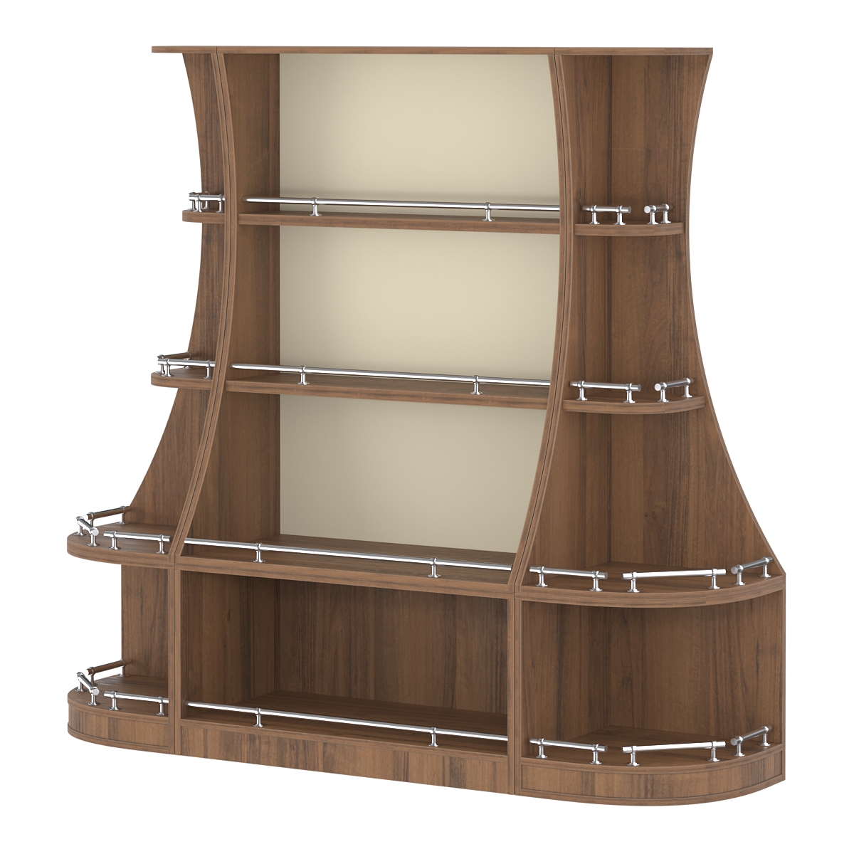 Пристенный низкий стеллаж ГАРАНТ №1-О с ограничителями Орех + Крем Вайс