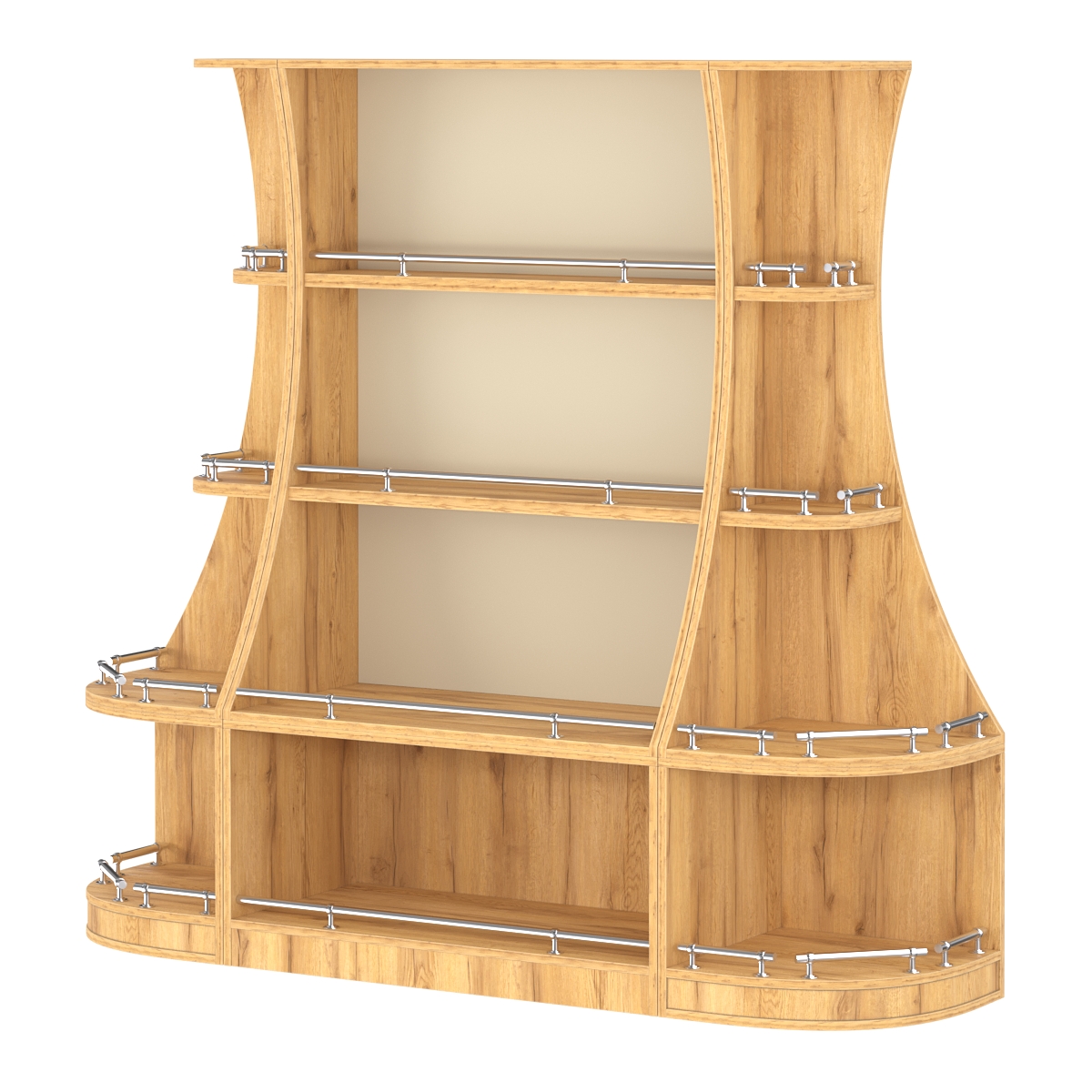 Пристенный низкий стеллаж ГАРАНТ №1-О с ограничителями Дуб Золотистый и Крем Вайс