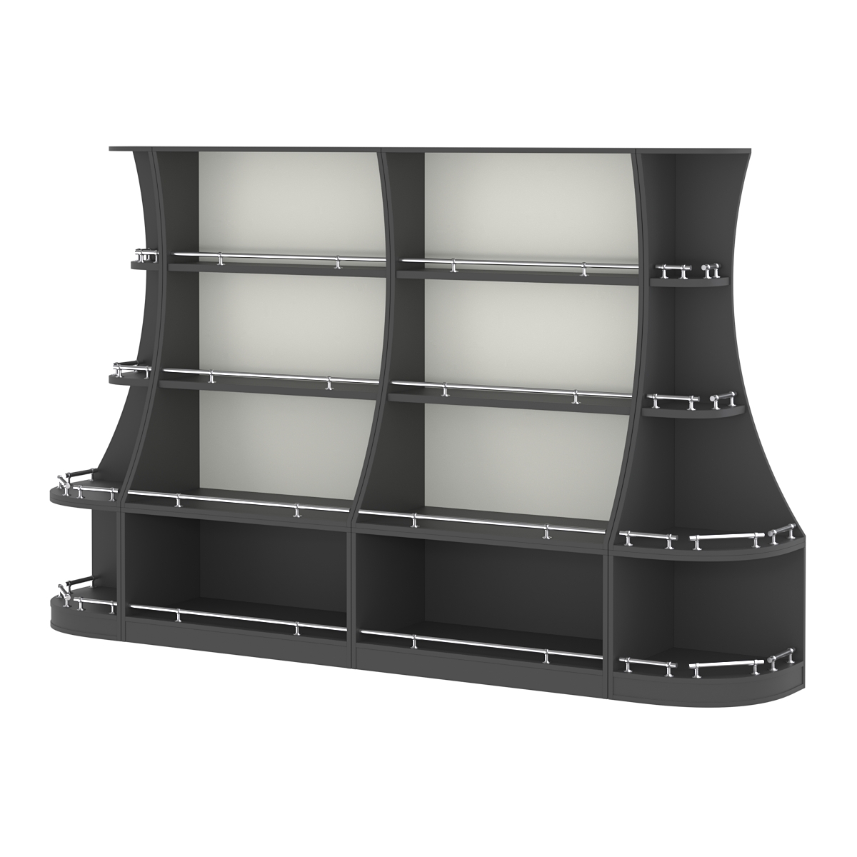 Пристенный низкий стеллаж ГАРАНТ №2-О с ограничителями Черный и Белый